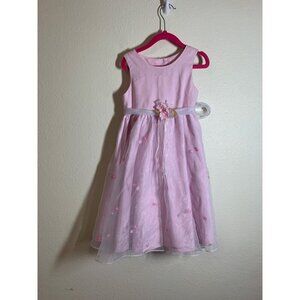 Vintage Green Dog Lined Party Dress Girls Size 5 Floral Pink Spring